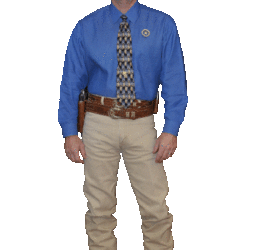 Ranger Cawthon in blue shirt and khaki pants uniform