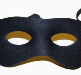A black eye mask on a white background.
