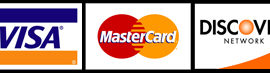 3 credit card logos: visa, mastercard and discover