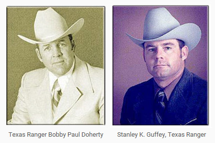 Two headshots of men in white cowboy hats and suits. One photograph is in black and white and the other is in color.