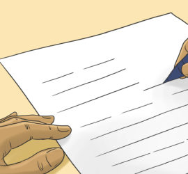 Two cartoon hands writing on a piece of paper in pen.