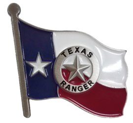 silver badge on Texas flag lapel pin