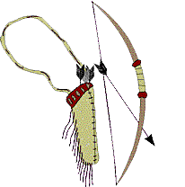 A Comanche bow and arrow set with a fringed quiver.