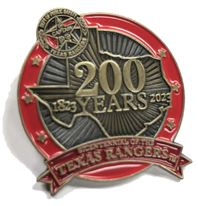 brass bicentennial lapel pin with red enamel