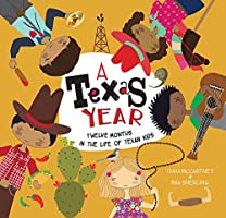 Book cover of "A Texas Year" with differently dressed children of multiple genders and ethnicities in a circle.