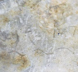 inscription 1878 on white, gray, tan stone