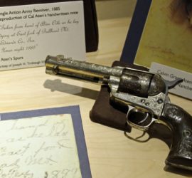 silver revolver with dark grip