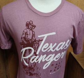 Ranger figure on pink shirt with white lettering