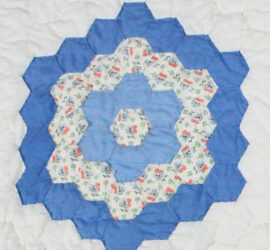 fabric circular patch of blue and white hexagons