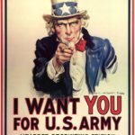 Classic U.S. Army recruitment poster with Uncle Sam pointing at the viewer and the text "I want YOU for U.S. Army Nearest Recruiting Station".